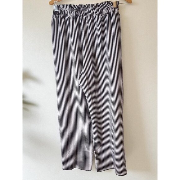 See You Monday Wide Leg Striped Pants Size L–Navy & White–Paper bag Waist w/tie - Picture 3 of 8
